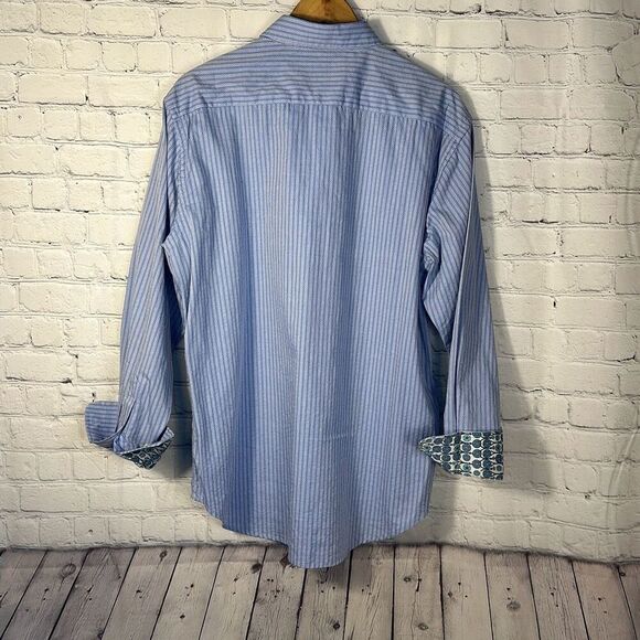 Robert Graham Men’s Blue Button up Long Sleeve Dress shirt size L Large Flip Cuf - Picture 6 of 9